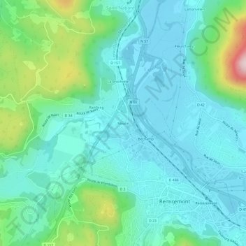 Mapa topográfico Moulin, altitude, relevo