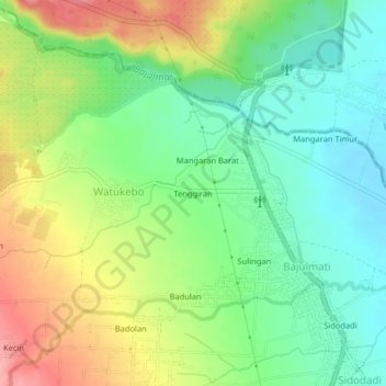 Mapa topográfico Tenggiran, altitude, relevo
