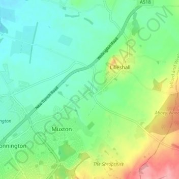 Mapa topográfico Honnington Grange, altitude, relevo