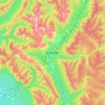 Mapa topográfico Fernie, altitude, relevo