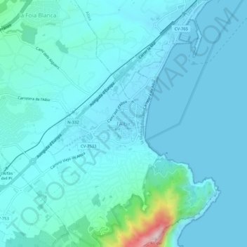 Mapa topográfico l'Albir, altitude, relevo