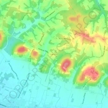 Mapa topográfico Lapujolle, altitude, relevo