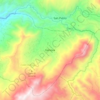 Mapa topográfico Génova, altitude, relevo