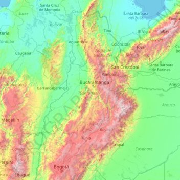 Mapa topográfico Santander, altitude, relevo