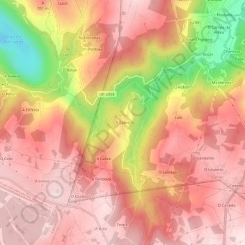 Mapa topográfico A Cabra, altitude, relevo