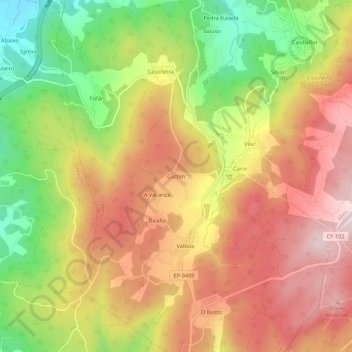 Mapa topográfico Cuchín, altitude, relevo