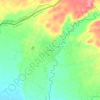 Mapa topográfico Nica, altitude, relevo