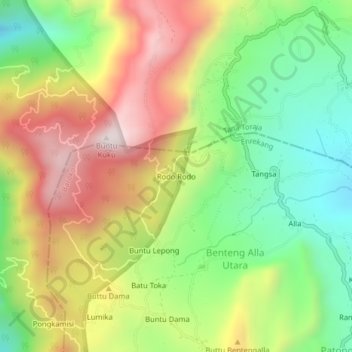 Mapa topográfico Rodo Rodo, altitude, relevo