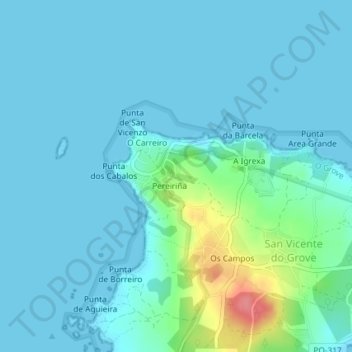 Mapa topográfico Sineiro, altitude, relevo