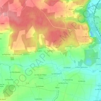 Mapa topográfico Queneleu, altitude, relevo