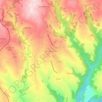 Mapa topográfico Camboulazet, altitude, relevo