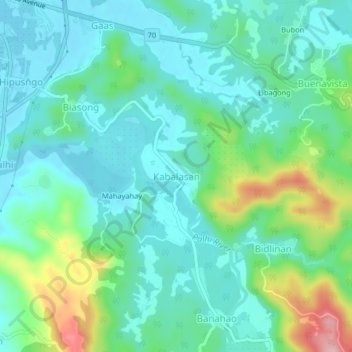 Mapa topográfico Kabalasan, altitude, relevo