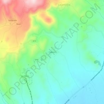 Mapa topográfico Pugliano, altitude, relevo