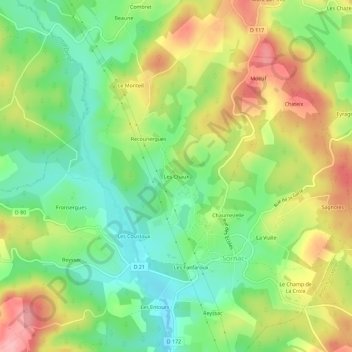 Mapa topográfico Les Chaux, altitude, relevo