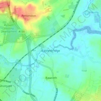 Mapa topográfico Battlesbridge, altitude, relevo