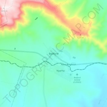 Mapa topográfico Bedford, altitude, relevo