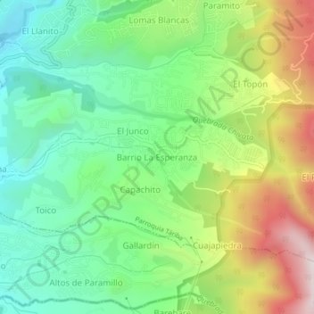 Mapa topográfico Barrio La Esperanza, altitude, relevo