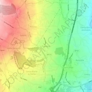 Mapa topográfico Fiandaca, altitude, relevo