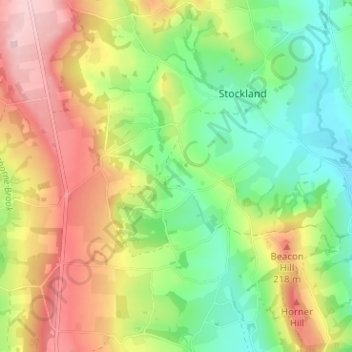 Mapa topográfico Millhayes, altitude, relevo