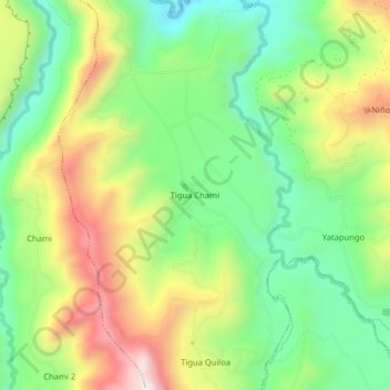 Mapa topográfico Tigua Chami, altitude, relevo