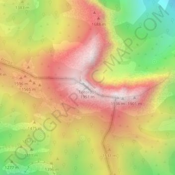 Mapa topográfico Tiatordos, altitude, relevo