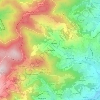 Mapa topográfico Le Barthelemy, altitude, relevo
