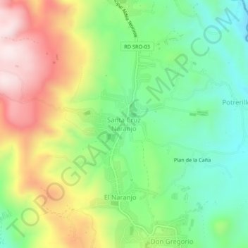 Mapa topográfico Santa Cruz Naranjo, altitude, relevo