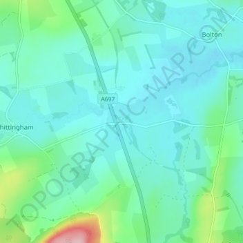 Mapa topográfico Whittingham Station, altitude, relevo