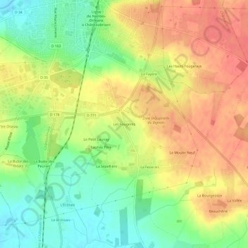 Mapa topográfico Les Fougères, altitude, relevo