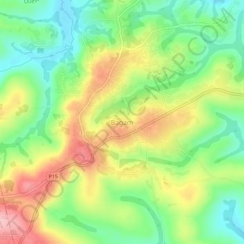 Mapa topográfico Bagam, altitude, relevo