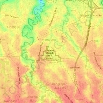Mapa topográfico Meruyung, altitude, relevo