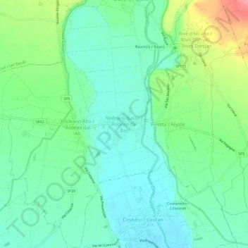 Mapa topográfico Rodeano Basso, altitude, relevo