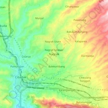 Mapa topográfico Nagrak, altitude, relevo