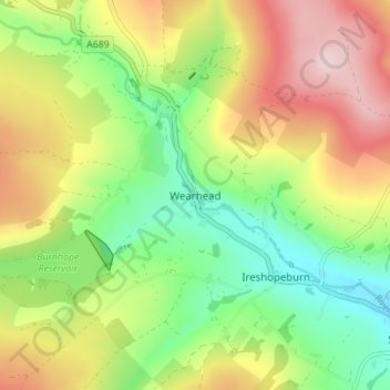 Mapa topográfico Wearhead, altitude, relevo