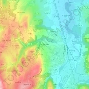 Mapa topográfico Les Percières, altitude, relevo