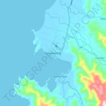Mapa topográfico Kalamansig, altitude, relevo