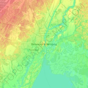 Mapa topográfico Veliky Novgorod, altitude, relevo