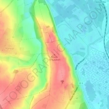Mapa topográfico Monts de Caubert, altitude, relevo