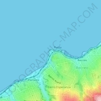 Mapa topográfico Faro Punta Condell, altitude, relevo