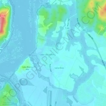 Mapa topográfico Cabo Blanco, altitude, relevo