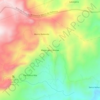 Mapa topográfico Matas dos Correias, altitude, relevo