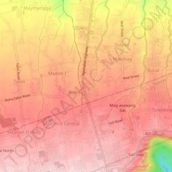 Mapa topográfico Buho, altitude, relevo
