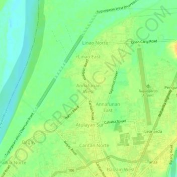 Mapa topográfico Annafunan West, altitude, relevo