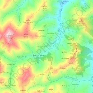 Mapa topográfico Livello, altitude, relevo