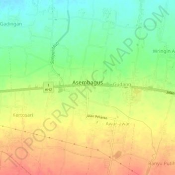 Mapa topográfico Trigonco, altitude, relevo