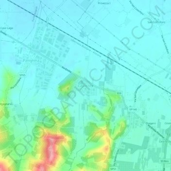Mapa topográfico Capocolle, altitude, relevo