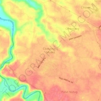Mapa topográfico Cibeuteung Muara, altitude, relevo