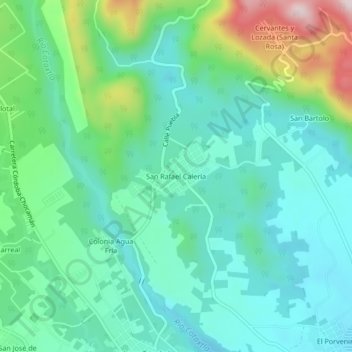 Mapa topográfico San Rafael Calería, altitude, relevo