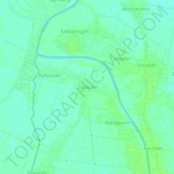 Mapa topográfico Sidokare, altitude, relevo