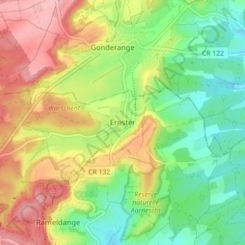 Mapa topográfico Ernster, altitude, relevo